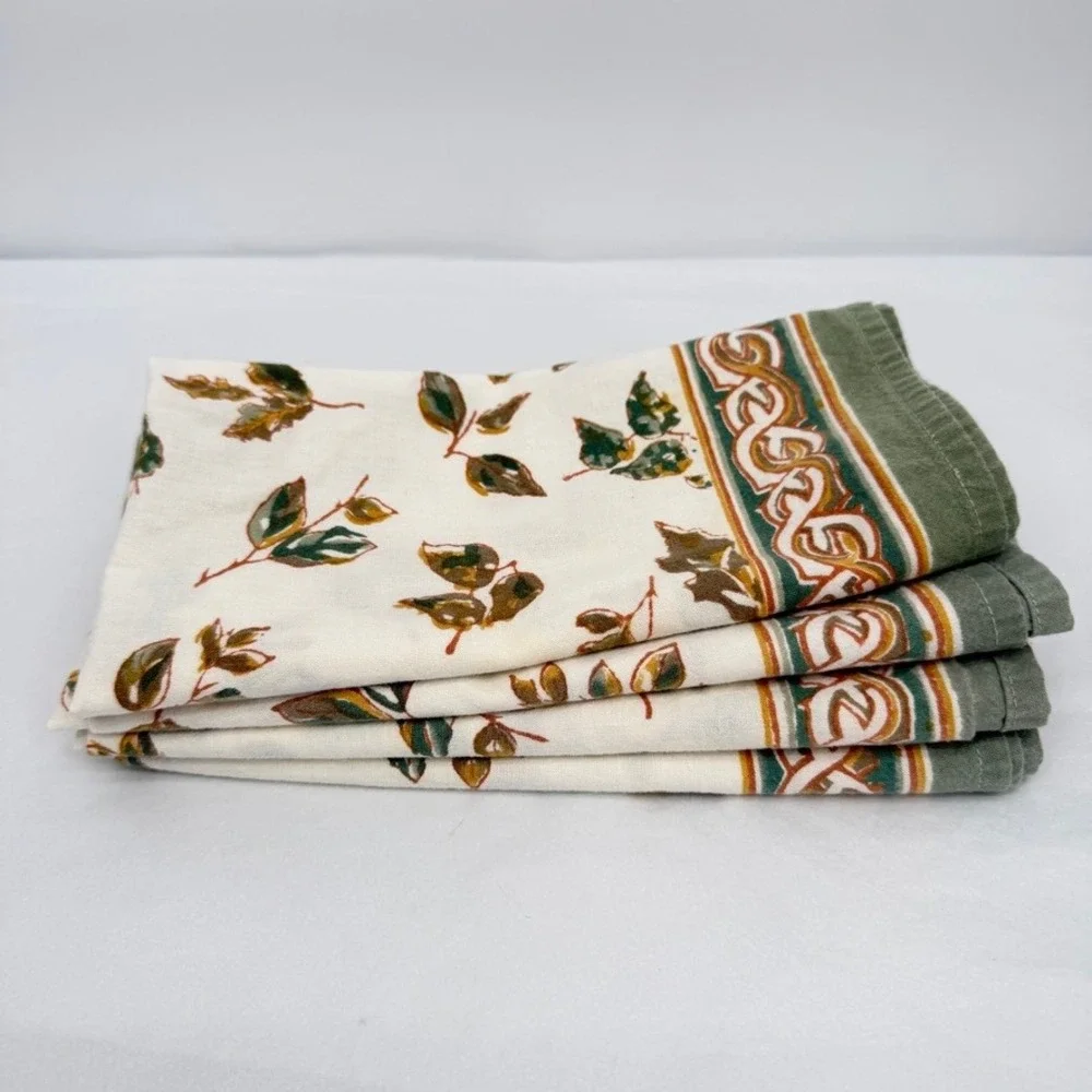 Pomegranate Cloth Napkins Set of 4 Leaf Foliage Print Fall Table Decor Cotton